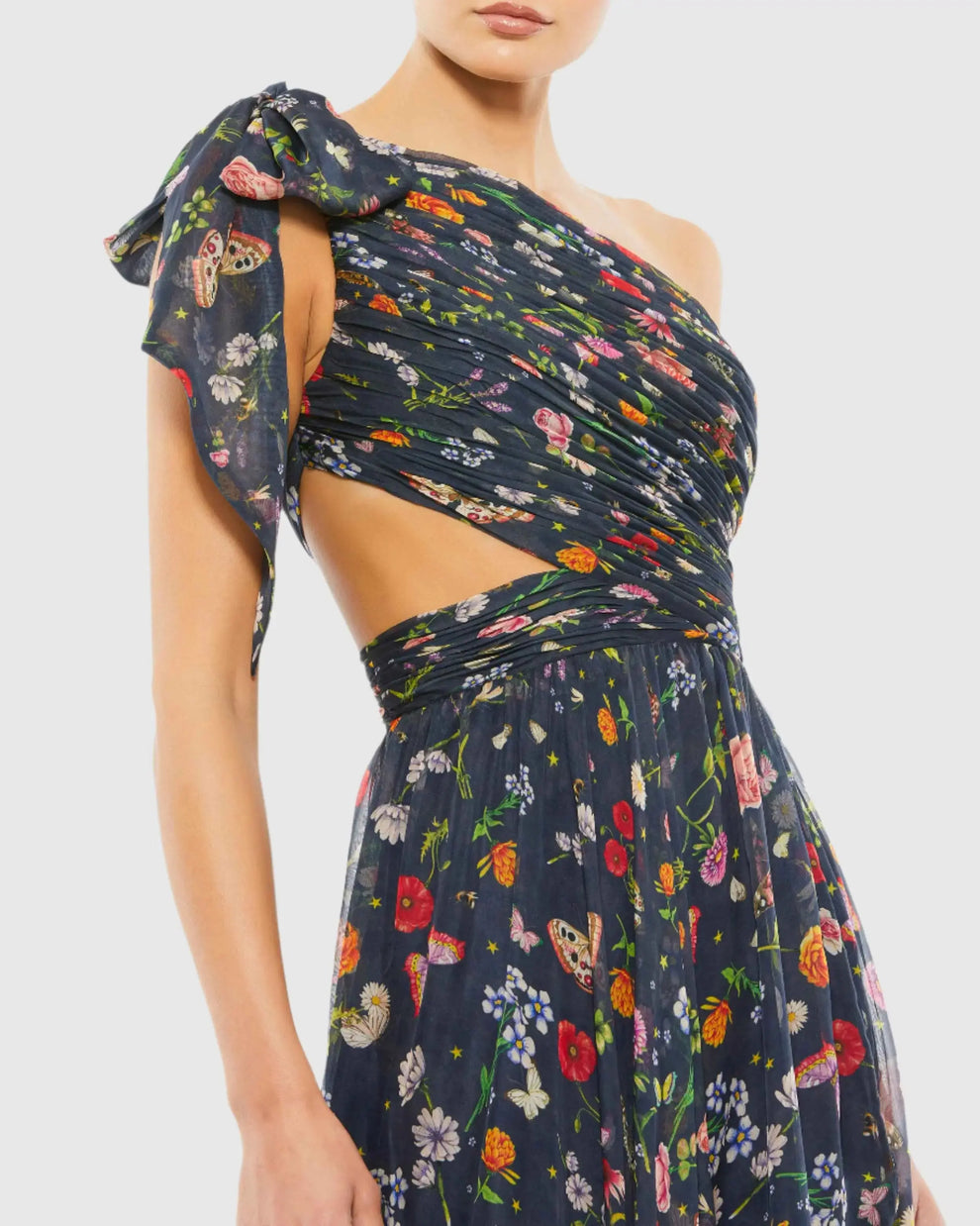 Prom Dresses Long Formal Floral Print Prom Petite Dress Mac Duggal 9967938P Navy Multi