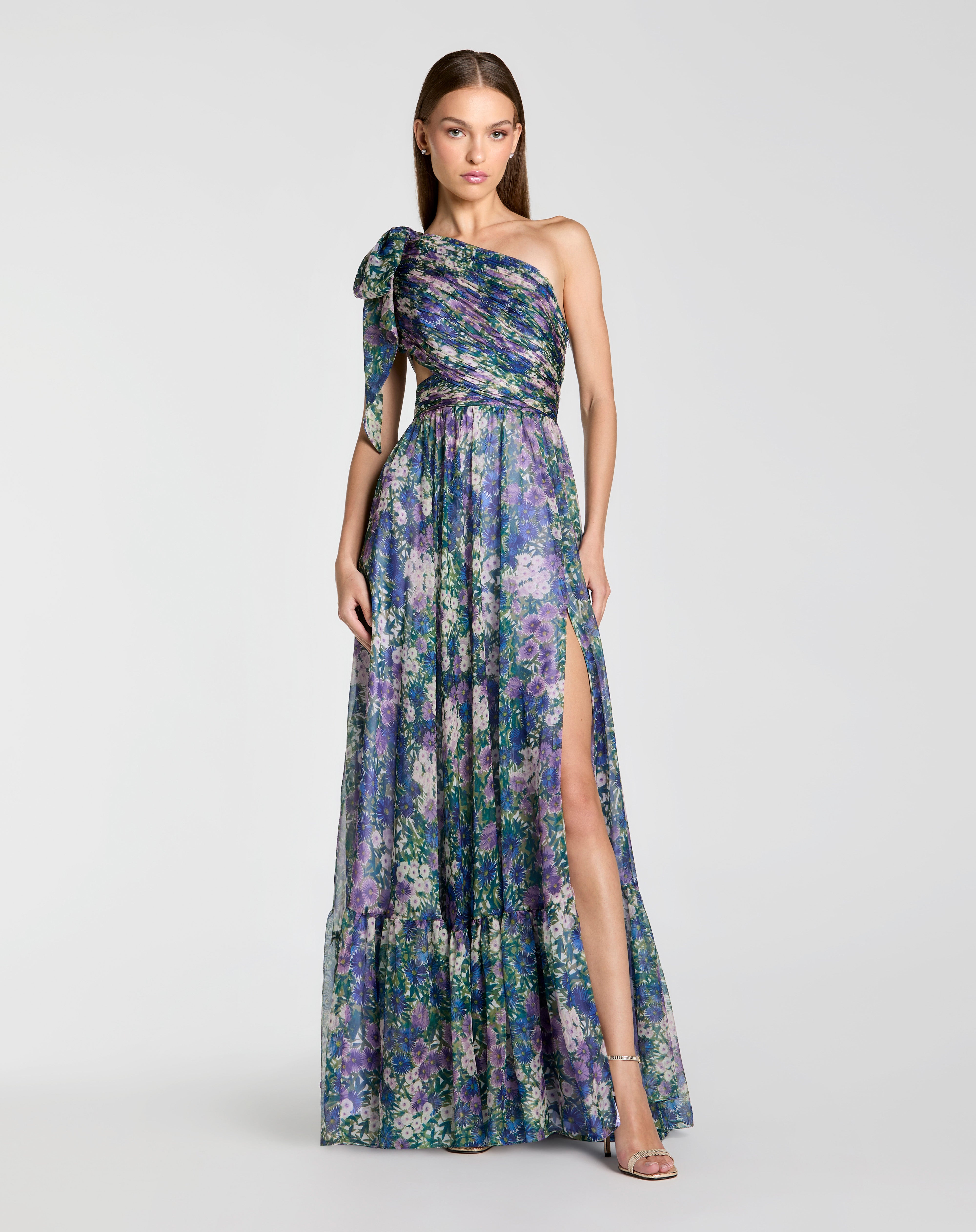 One-Shoulder Floor-Length Chiffon Formal Cutout Dress Mac Duggal 9968553P – The Dress Outlet