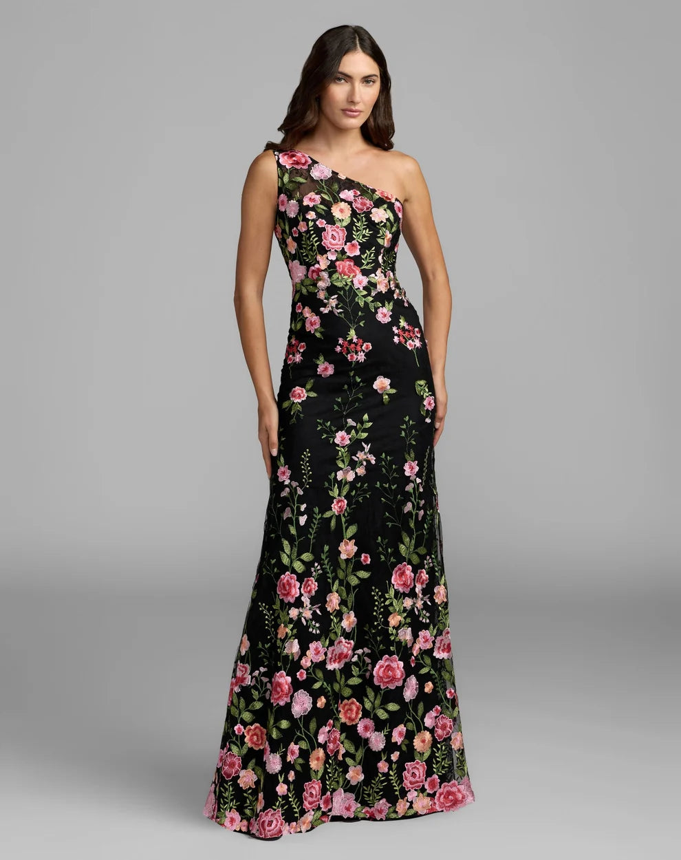 Formal Dresses Long Floral Lace Applique Formal Dress Mac Duggal 9968606P Black Multi