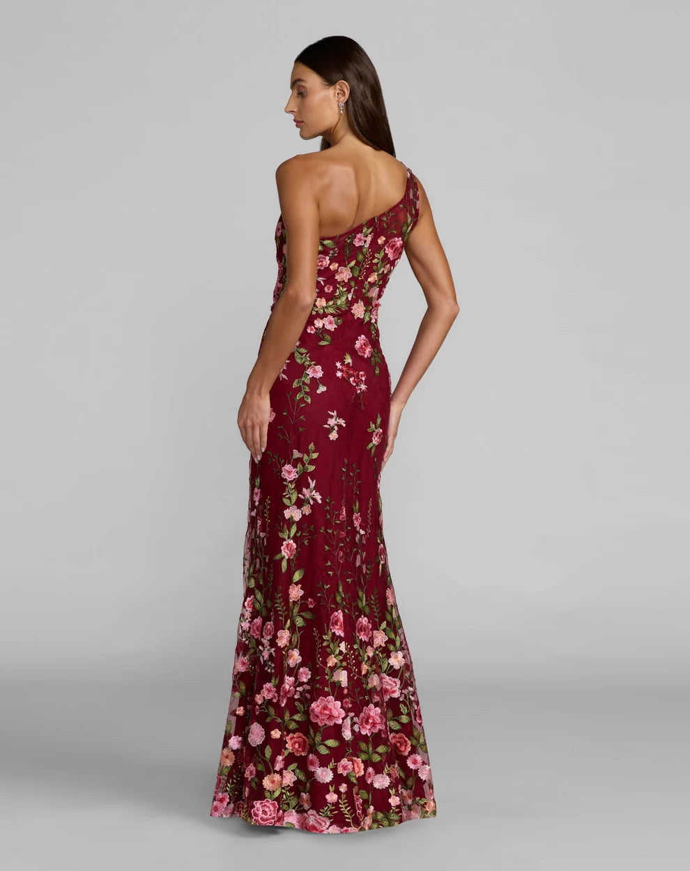 Formal Dresses Long Floral Lace Applique Formal Dress Mac Duggal 9968606P Burgundy