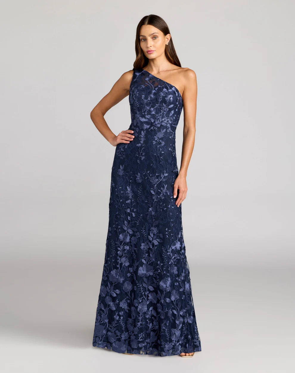 Formal Dresses Long Floral Lace Applique Formal Dress Mac Duggal 9968606P Midnight Multi