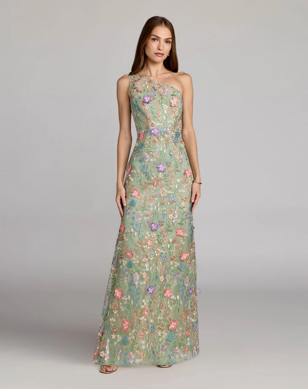 Formal Dresses Long Floral Lace Applique Formal Dress Mac Duggal 9968606P Sage Multi