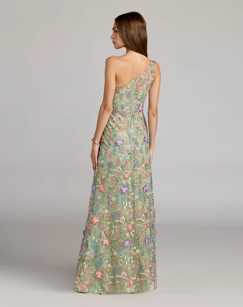 Formal Dresses Long Floral Lace Applique Formal Dress Mac Duggal 9968606P Sage Multi
