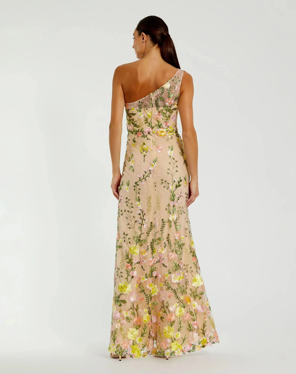 Formal Dresses Floral Long Lace Applique Formal Dress Mac Duggal 9968606 Yellow Multi