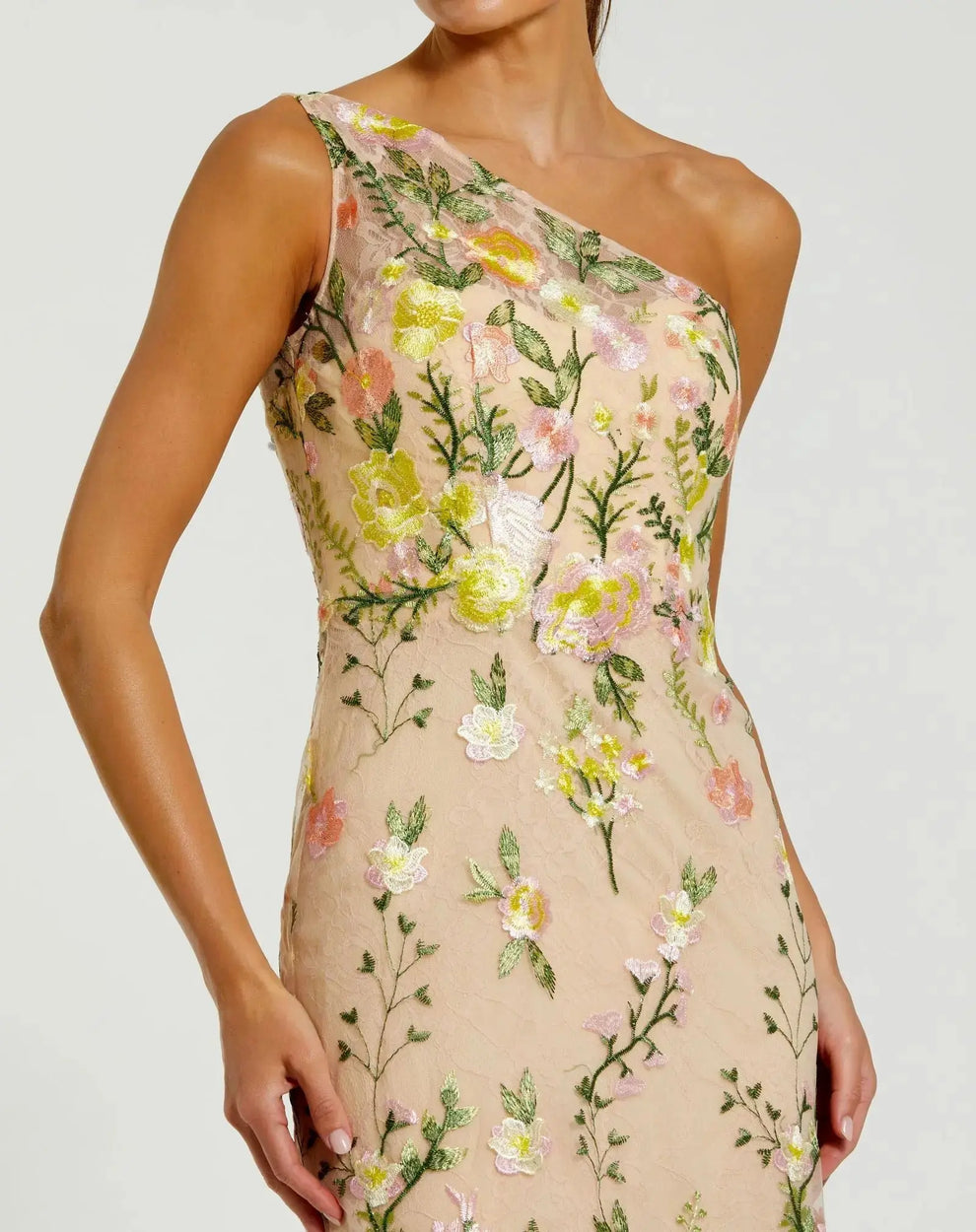 Formal Dresses Floral Long Lace Applique Formal Dress Mac Duggal 9968606 Yellow Multi