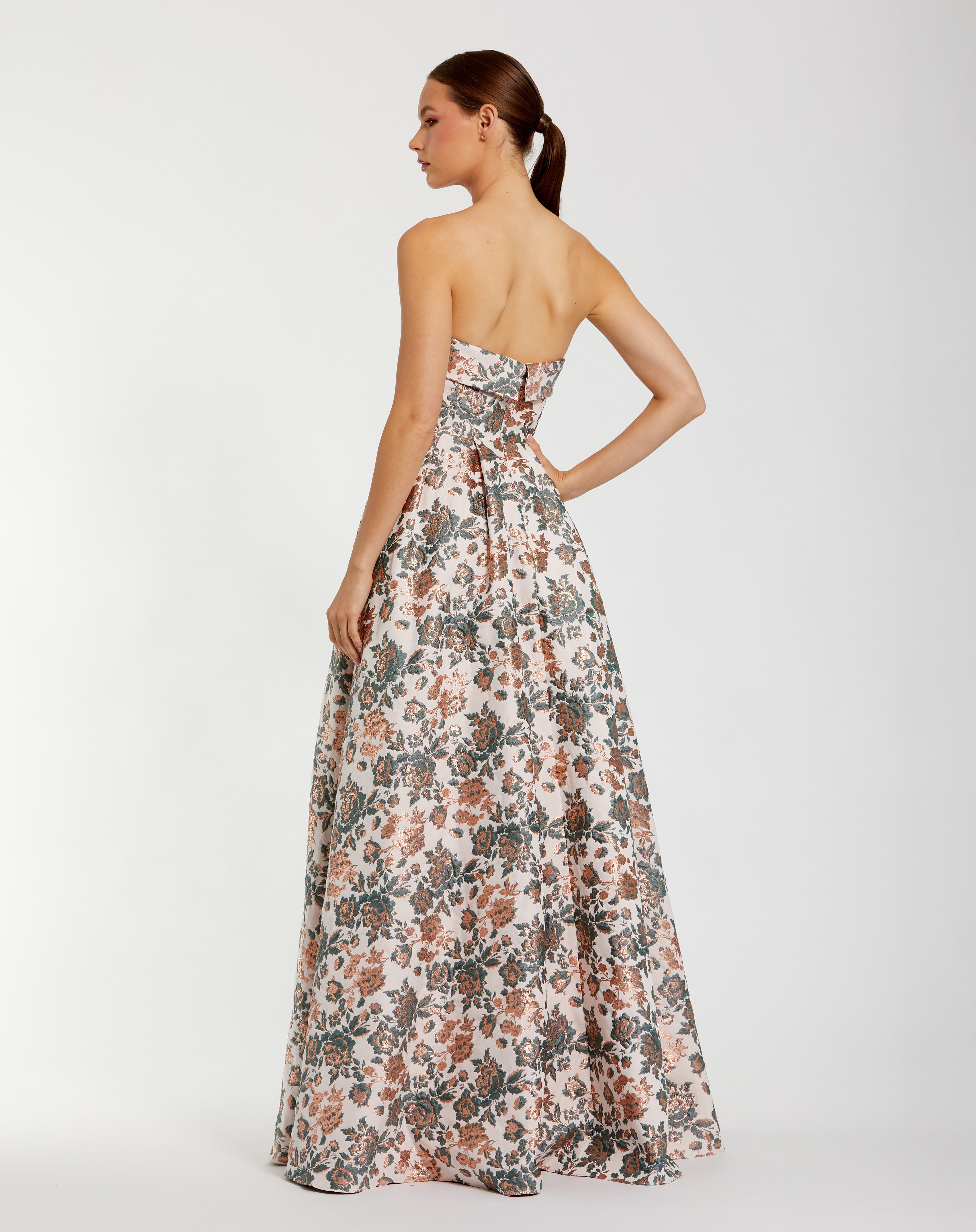 Midnight Multi Strapless Floor-Length Jacquard Formal Floral Dress Mac Duggal 9968945P