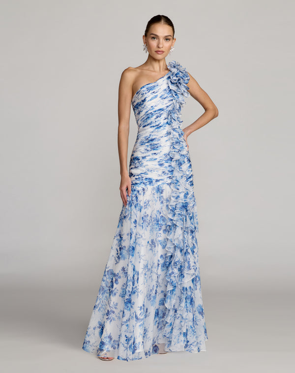 One-Shoulder Floor-Length Chiffon Formal Ruffle Dress Mac Duggal 9968992P
