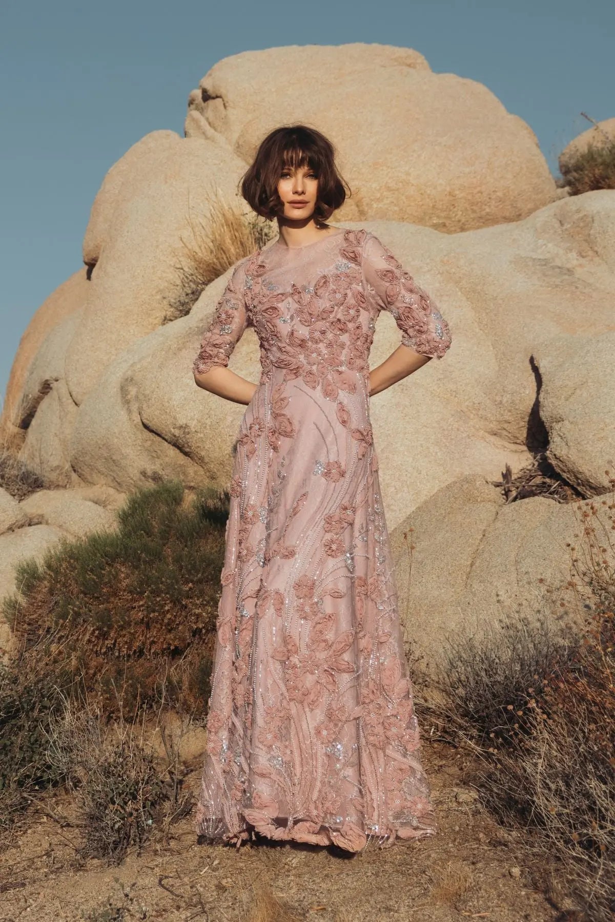 Mother of the Bride Dresses A Line Long Formal Lace Mother of the Bride Petite Dress Mac Duggal 9969016P Mocha