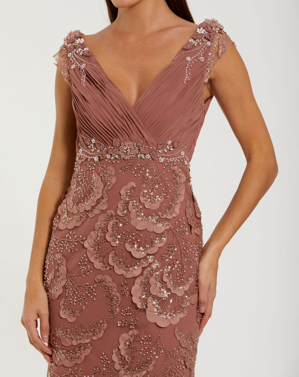 V-Neck Floor-Length Tulle Formal Sheath Mac Duggal 9969022P