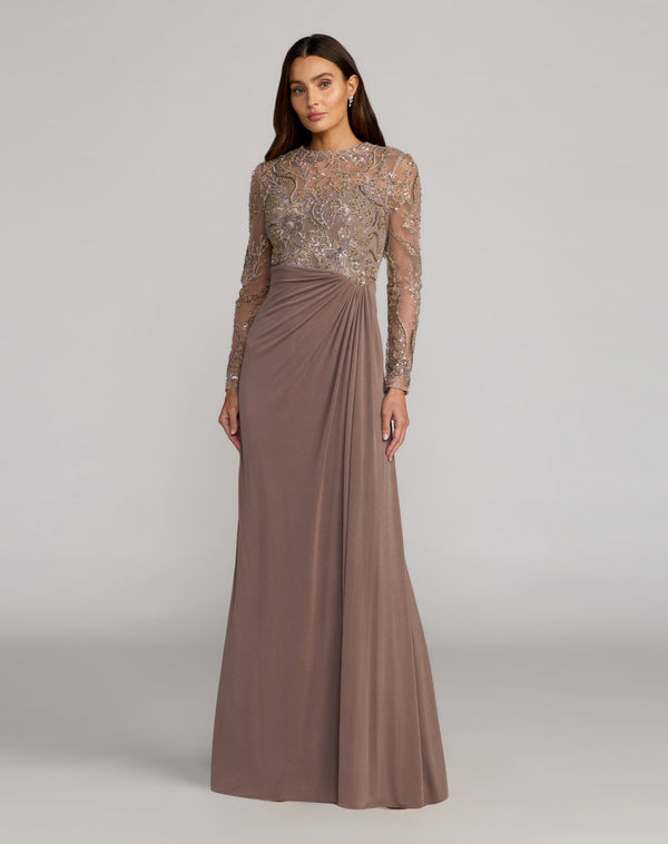 Crew Neck Floor-Length Mesh Formal Beaded Dress Mac Duggal 9969121P