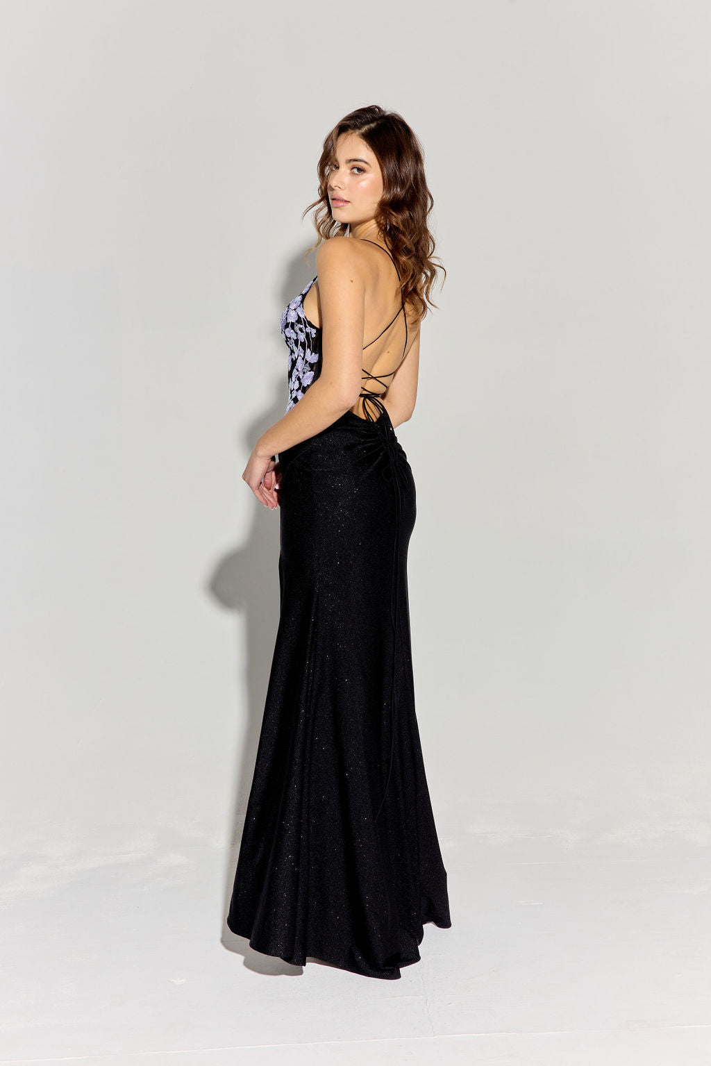 Prom Dresses Beaded Long Formal Glitter Fitted Slit Prom Dress Eureka Fashion 9969 Black/Lilac