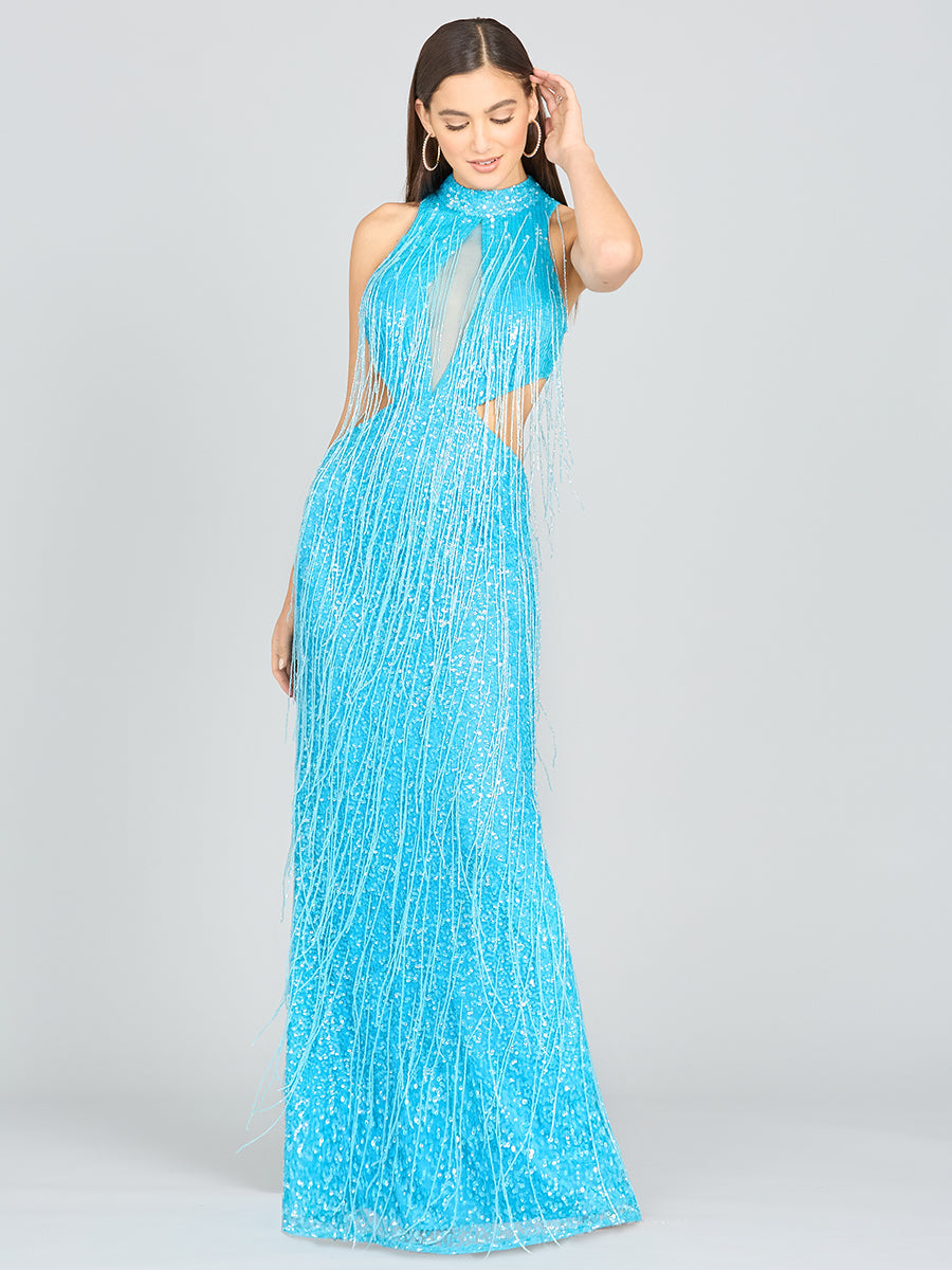 Lara Dresses 9973 Beaded Long Evening Fringe Formal Prom Dress