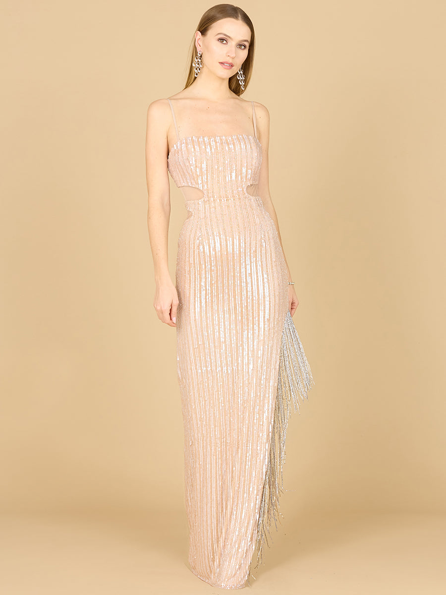 Prom Dresses Long Fitted Formal Beaded Sequin Prom Dress Champagne
