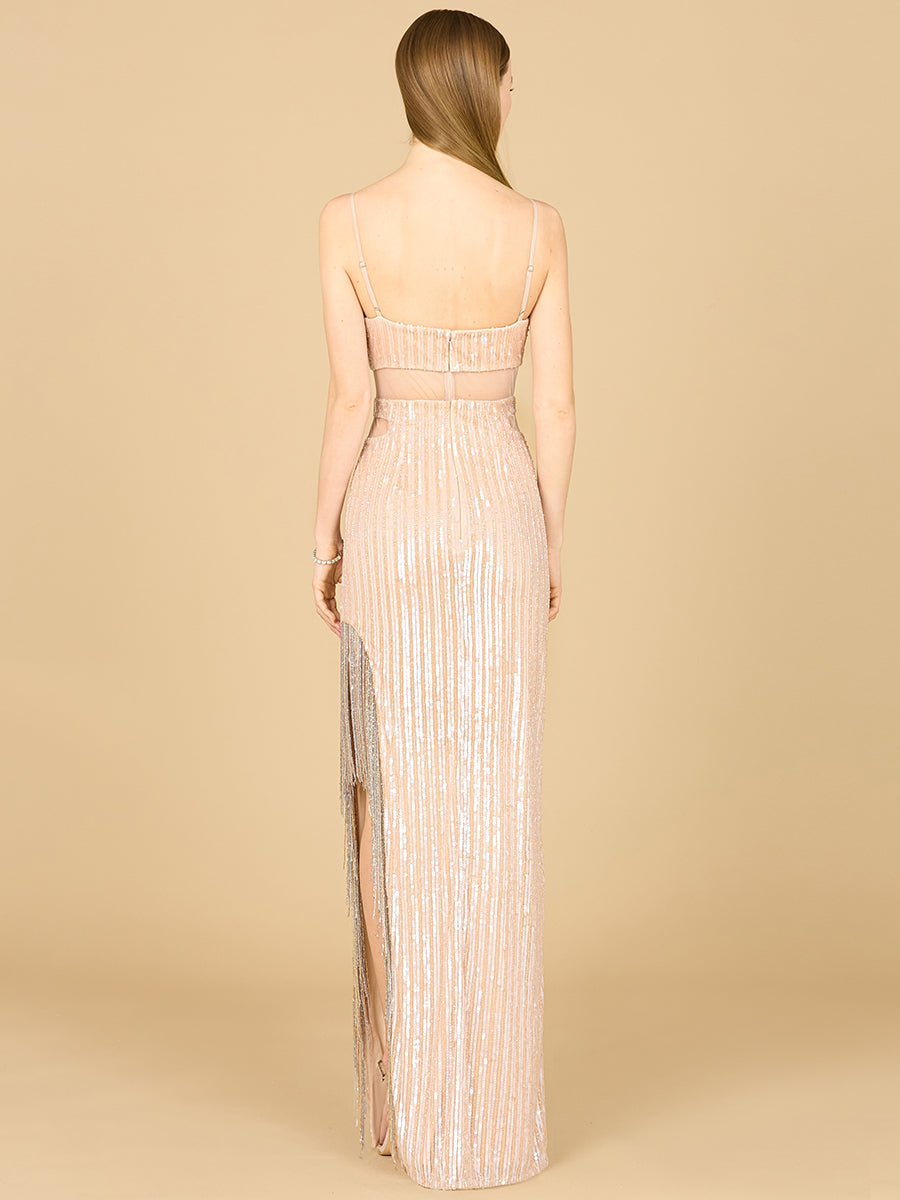 Prom Dresses Long Fitted Formal Beaded Sequin Prom Dress Champagne