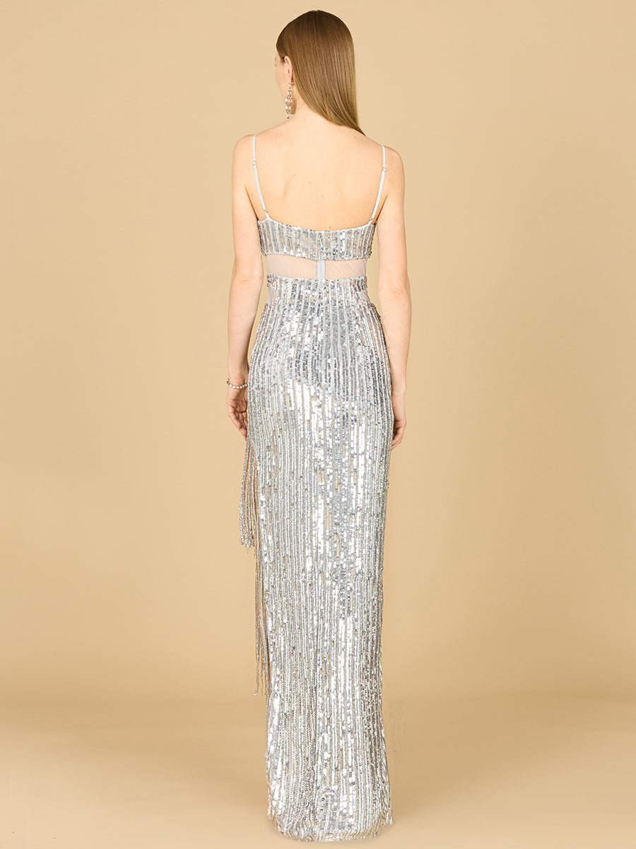 Prom Dresses Long Fitted Formal Beaded Sequin Prom Dress Silver