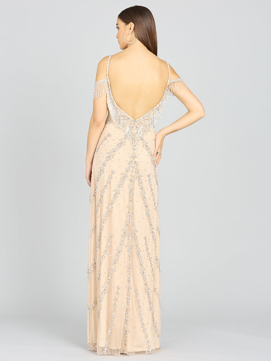 Prom Dresses Prom Long Beaded Fringe Formal Dress Nude/Silver