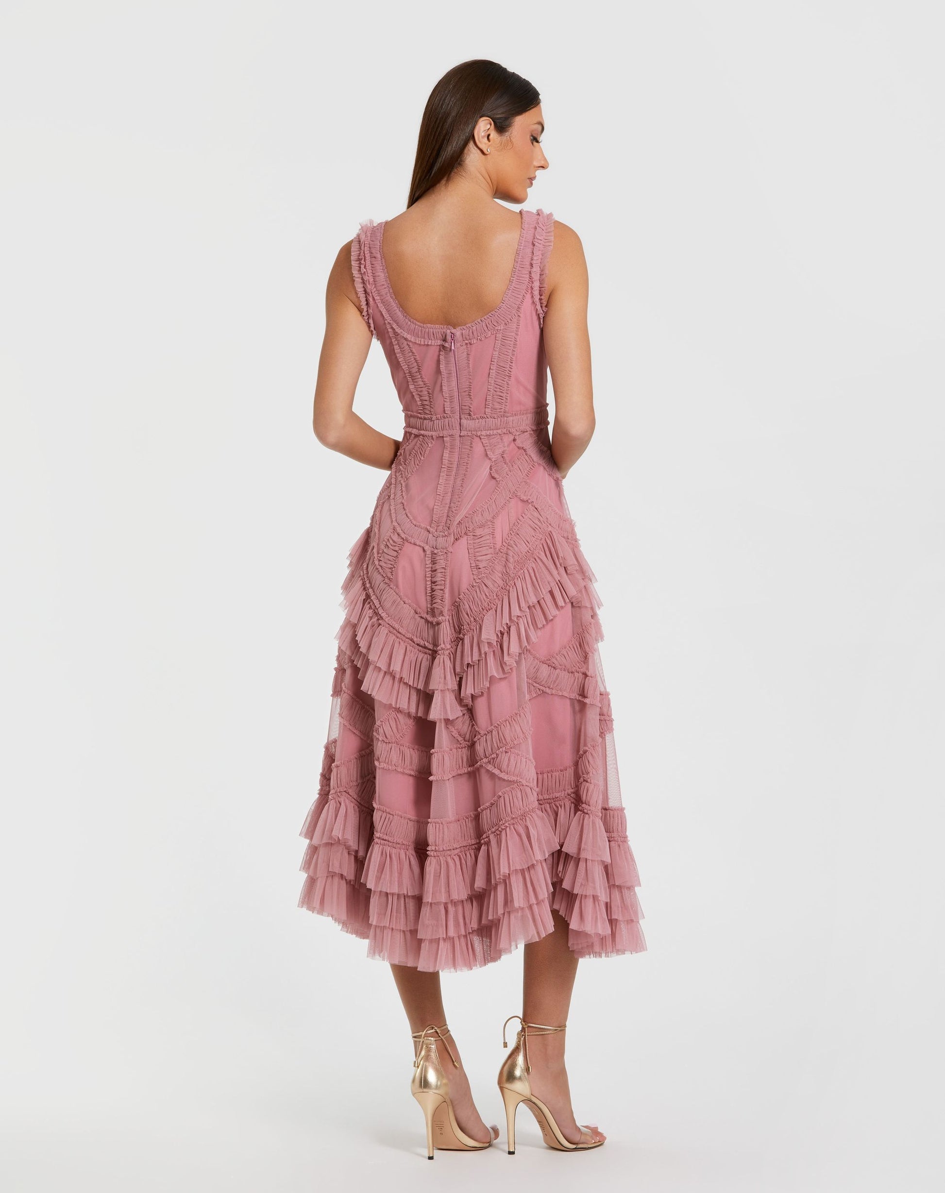 Cocktail Dresses Midi A Line Short Cocktail Ruffle Petite Dress Mac Duggal 998250P Antique Rose