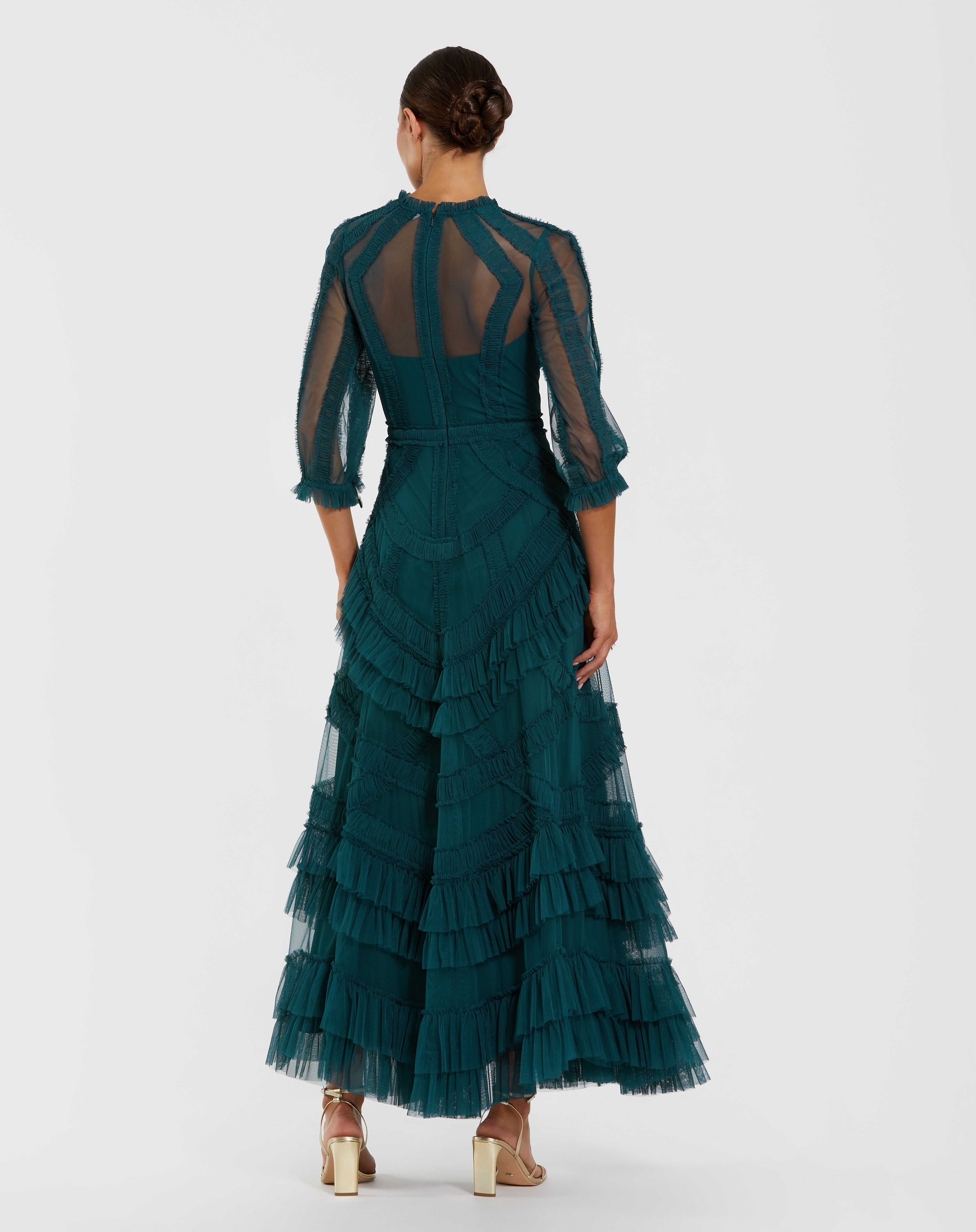 Teal High-Neck Floor-Length Tulle Formal Dress Mac Duggal 998251P