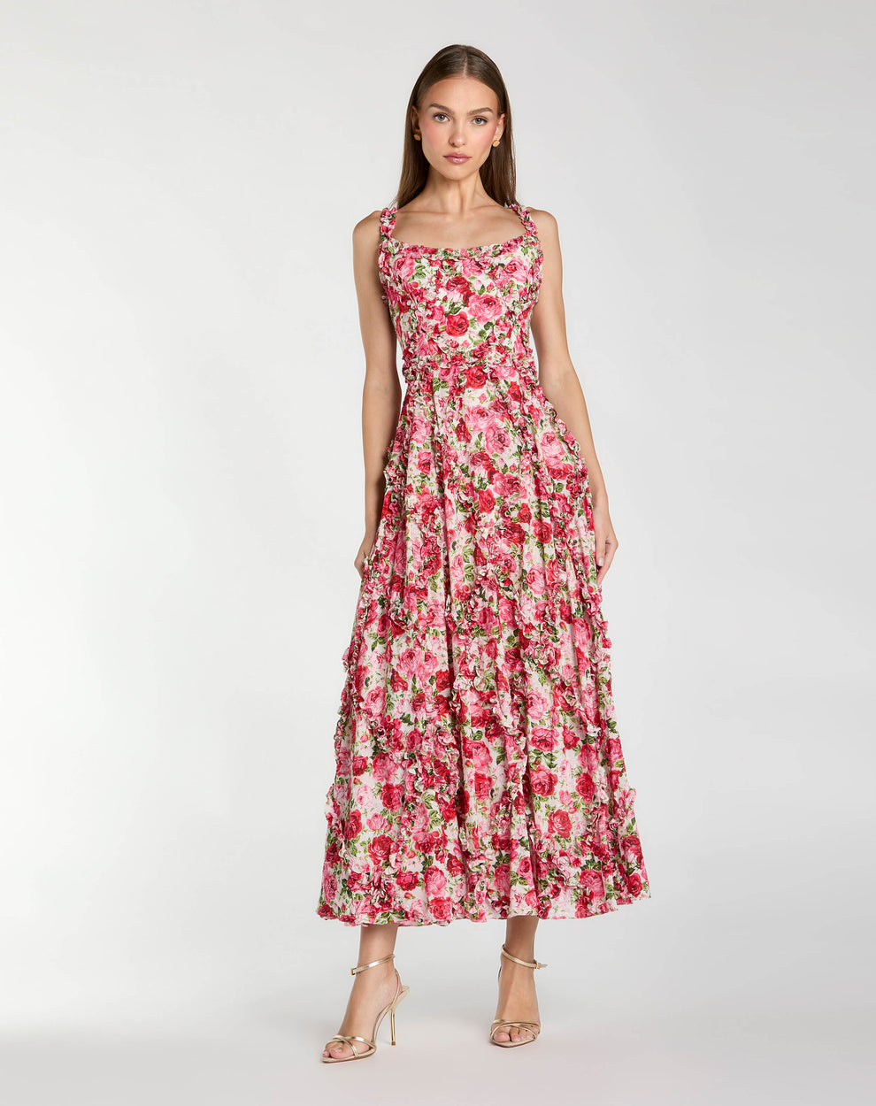 Cocktail Dresses Midi Petite Cocktail Floral Print A Line Dress Mac Duggal 998256P Pink Multi