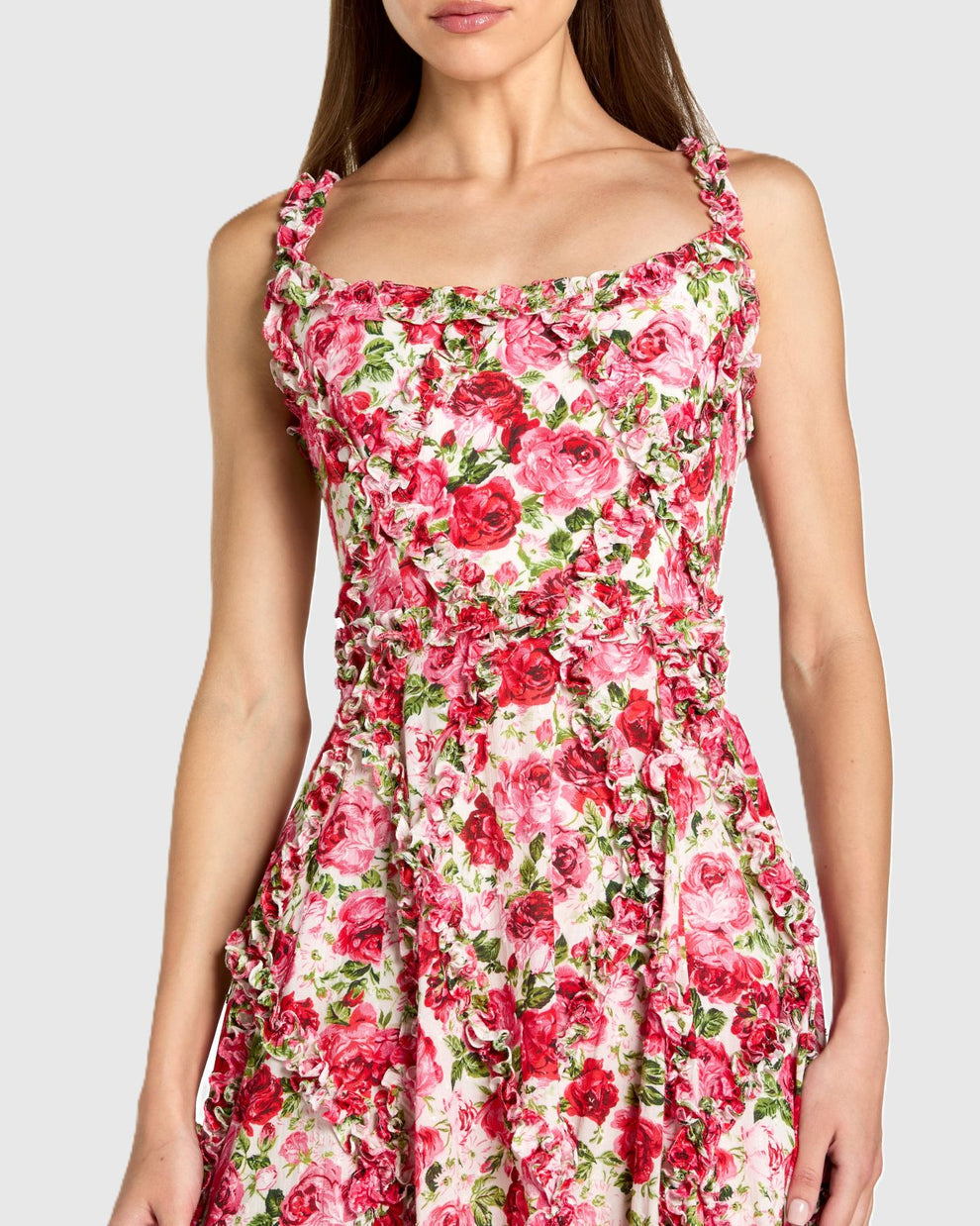 Cocktail Dresses Midi Petite Cocktail Floral Print A Line Dress Mac Duggal 998256P Pink Multi