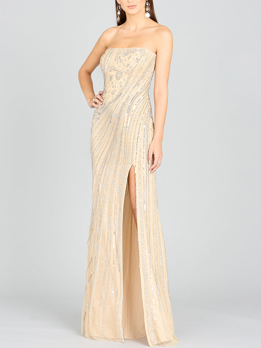 Prom Dresses Prom Long Beaded Formal Dress Nude/Silver