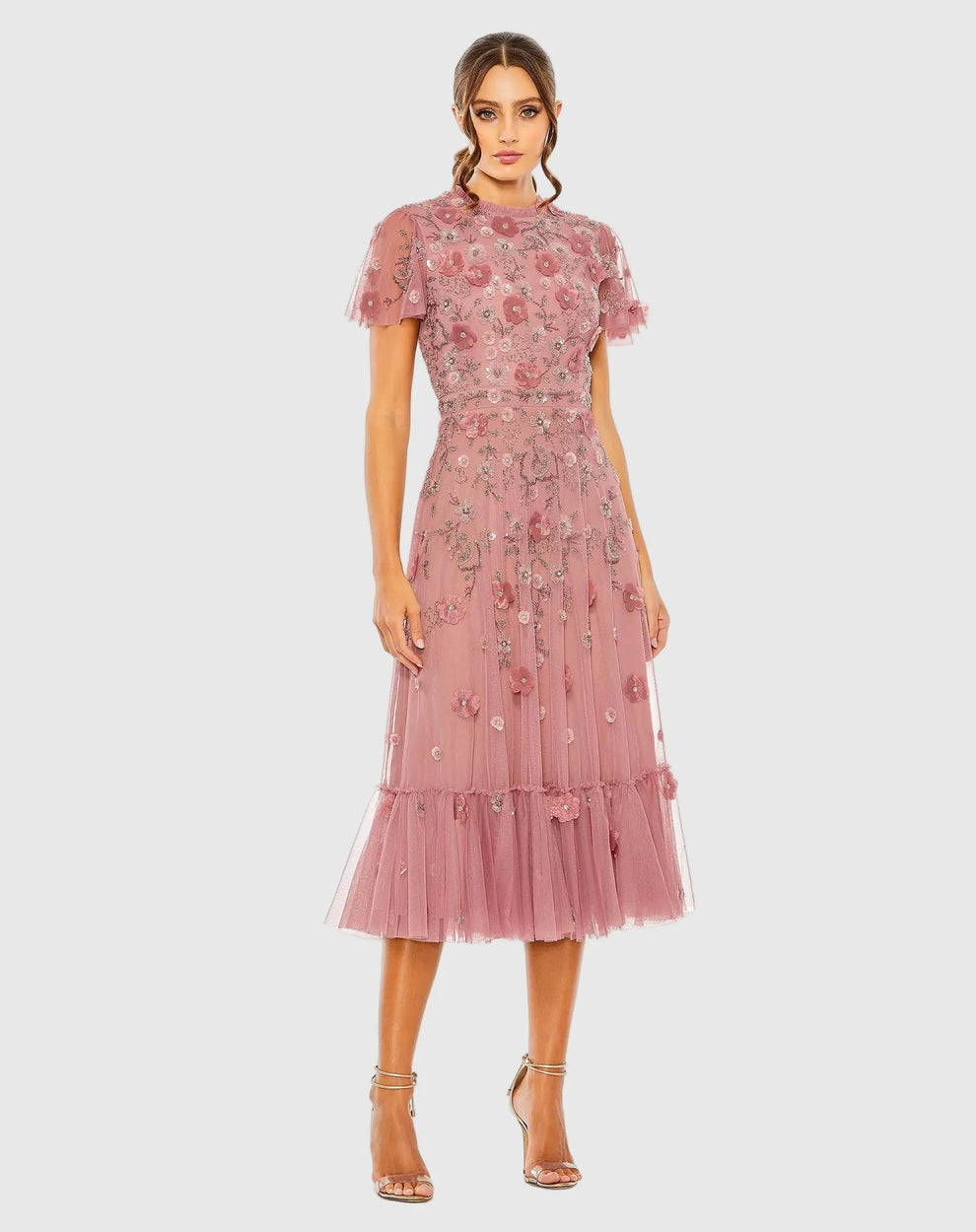 Crew/High-Neck Tea-Length Tulle Formal A-Line Mac Duggal 999212P
