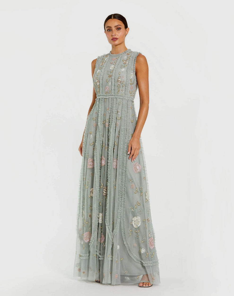 Crew/High-Neck Floor-Length Tulle Formal A-Line Gown Mac Duggal 999360P