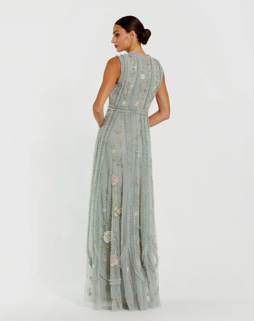 Crew/High-Neck Floor-Length Tulle Formal A-Line Gown Mac Duggal 999360P