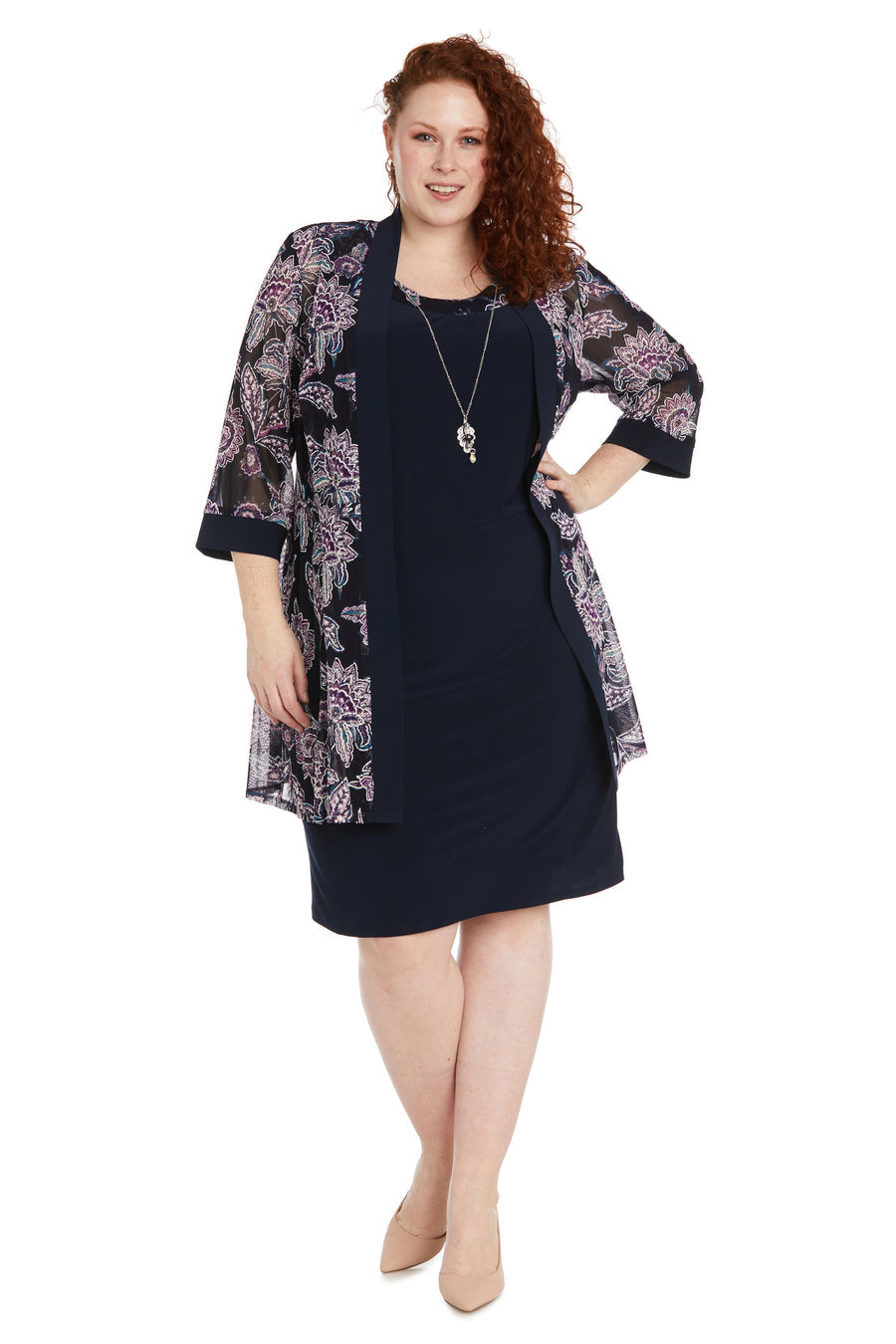 R&M Richards 9993W Plus Size Short Printed Jacket Dress