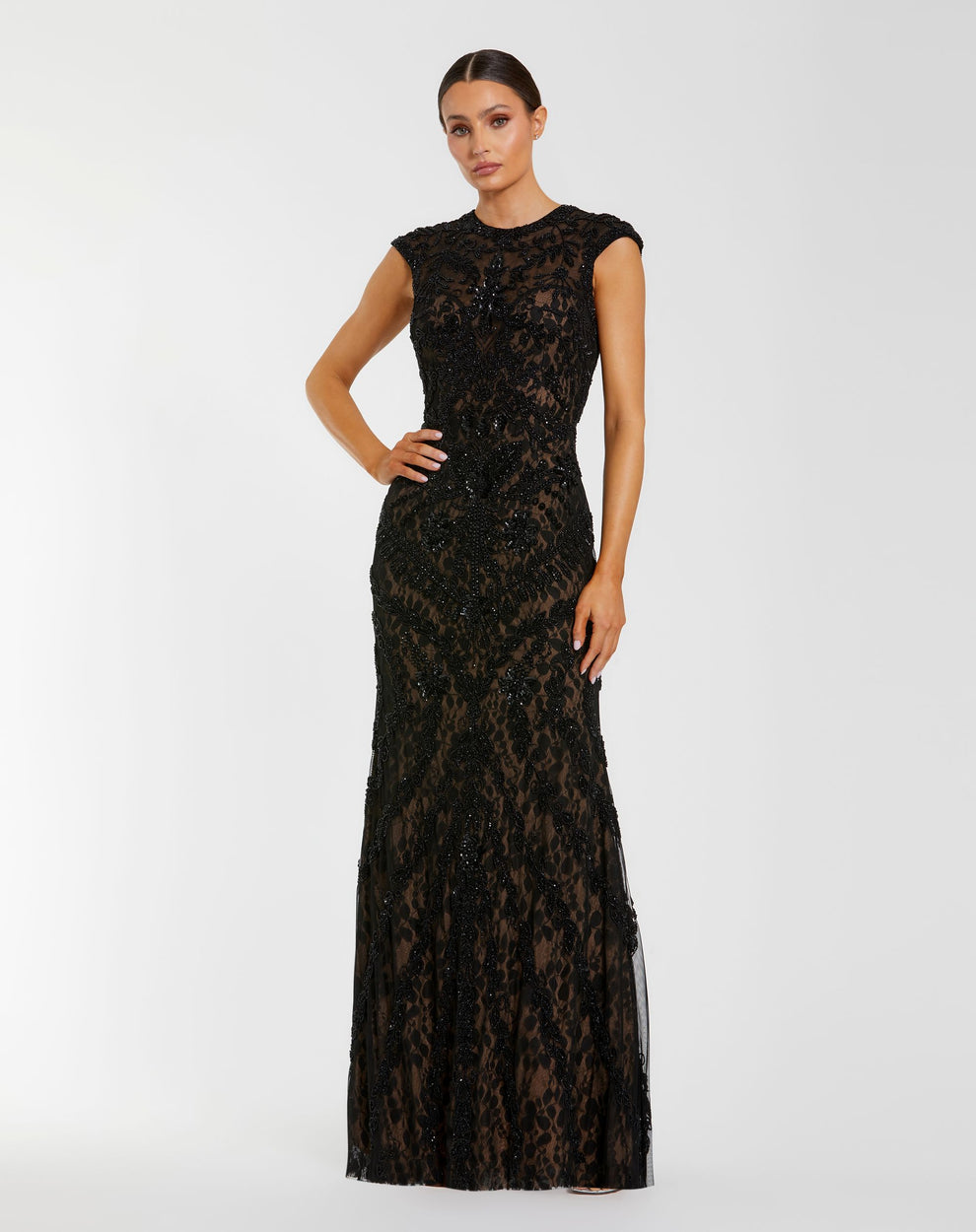 Crew/High-Neck Floor-Length Lace Formal Mermaid Mac Duggal 9994276P