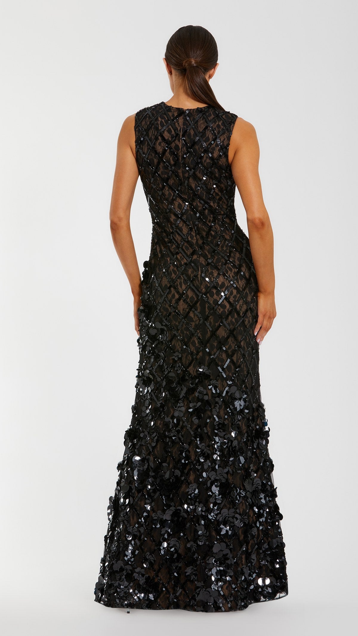 Mac Duggal style 9994277P in Black Nude, back view