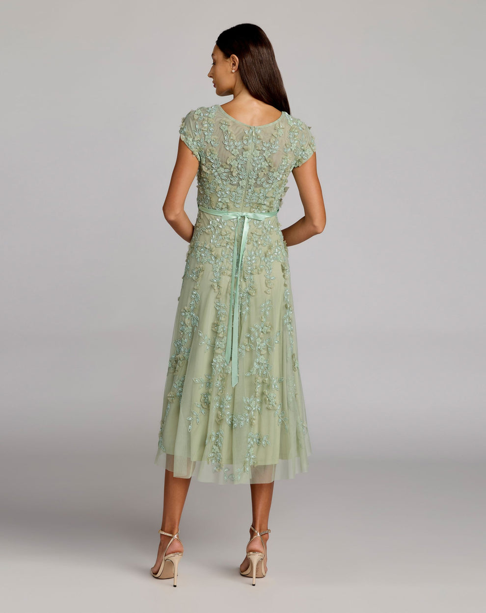 Cocktail Dresses Short Floral Midi A Line Petite Cocktail Dress Mac Duggal 9994339P Sage