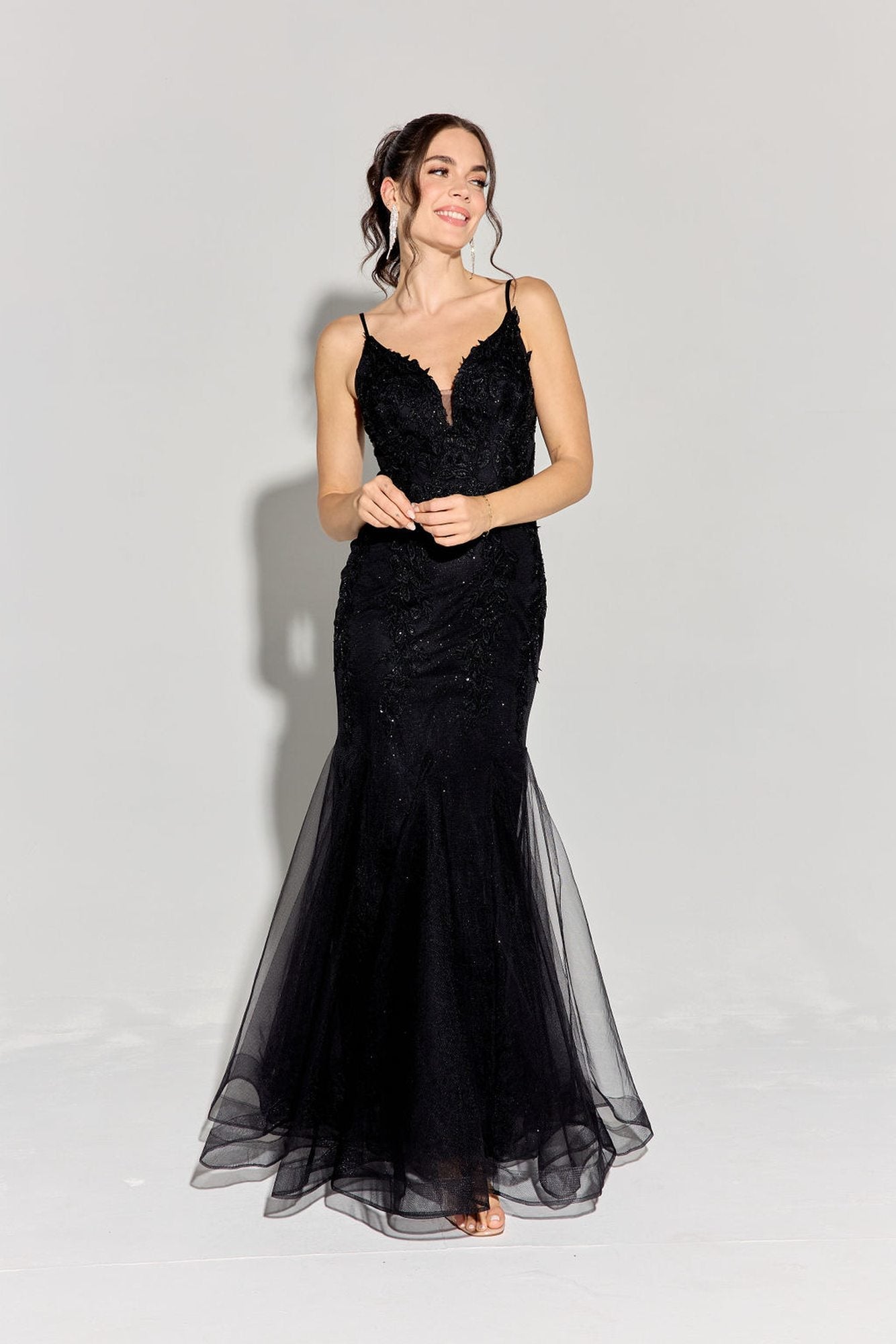 Prom Dresses Mermaid Long Formal Fitted Lace Applique Prom Dress Eureka Fashion 9998 Black