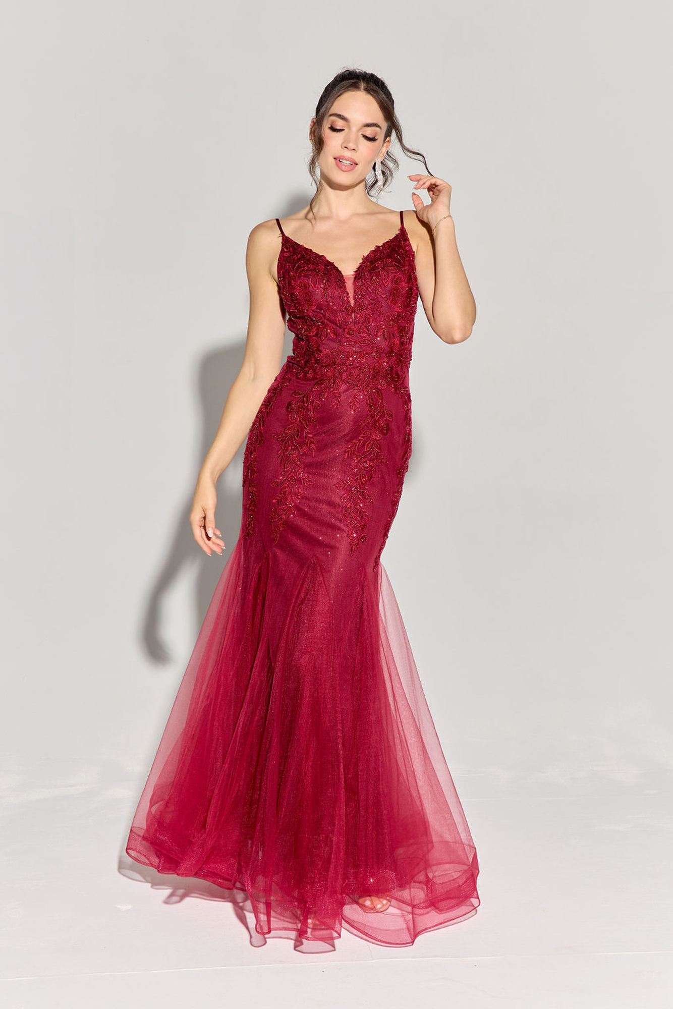 Prom Dresses Mermaid Long Formal Fitted Lace Applique Prom Dress Eureka Fashion 9998 Burgundy