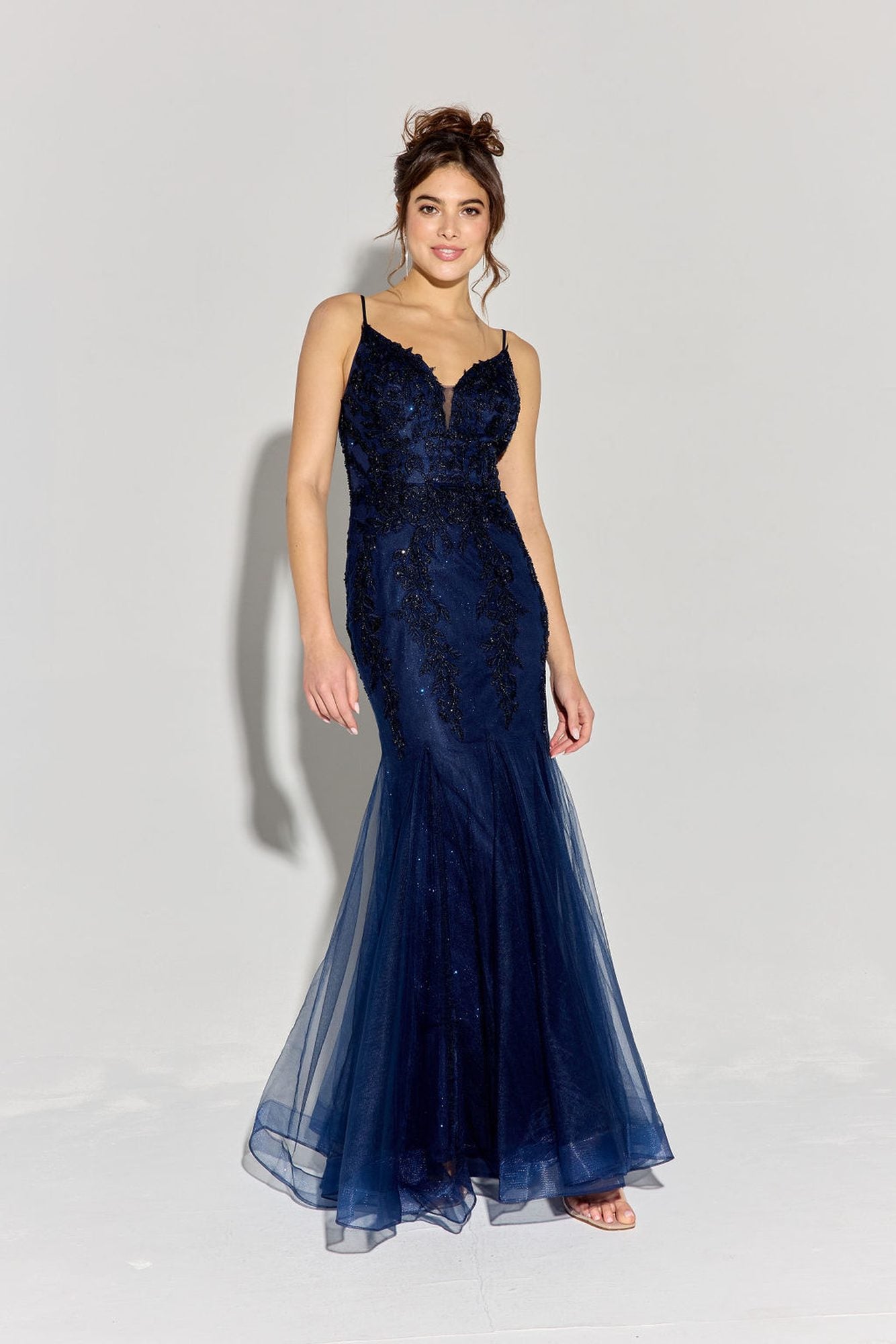 Prom Dresses Mermaid Long Formal Fitted Lace Applique Prom Dress Eureka Fashion 9998 Navy