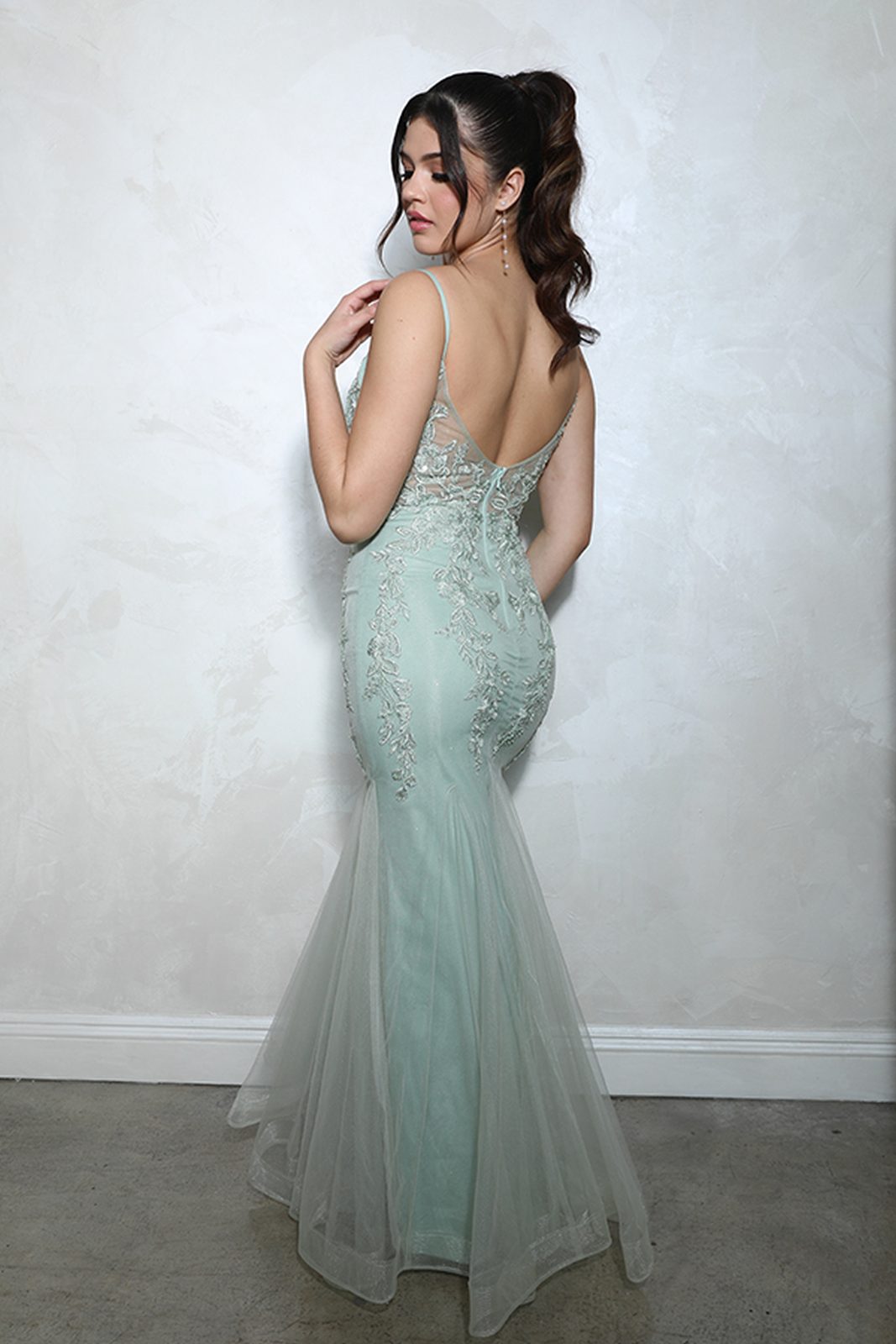 Prom Dresses Mermaid Long Formal Fitted Lace Applique Prom Dress Eureka Fashion 9998 Sage