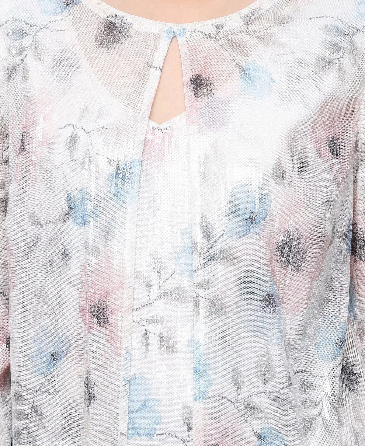 Petite Printed Sequin Mock Twinset with Attached Jacket Alex Evenings 82961034