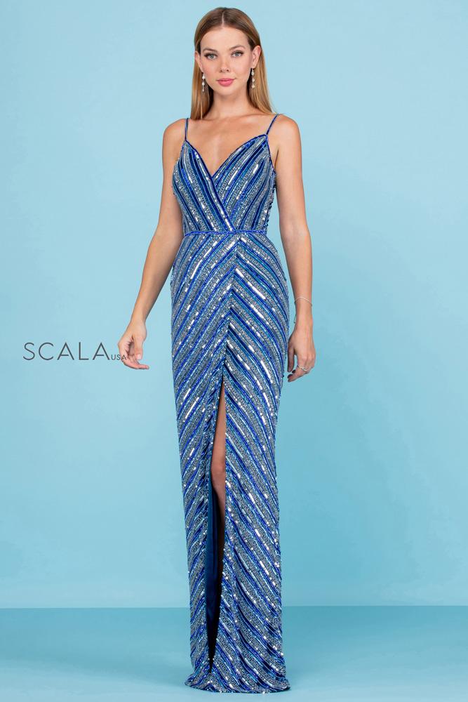 V-Neck Floor-Length Sequin Formal Mermaid Scala 60258
