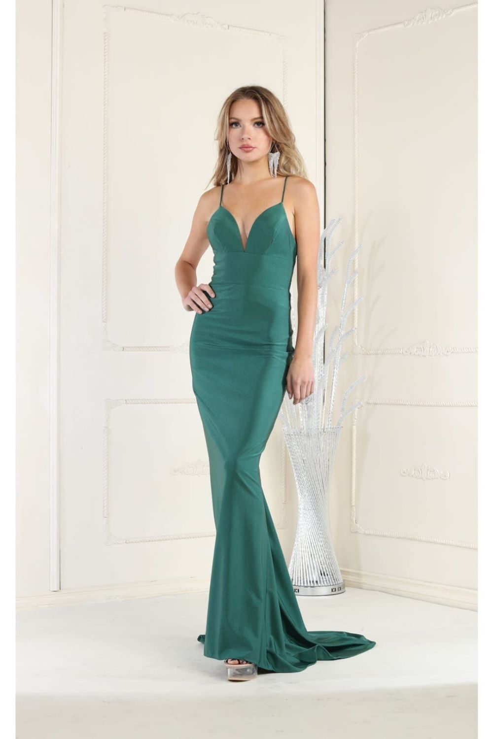 V-Neck Floor-Length Satin Formal Mermaid May Queen 1925