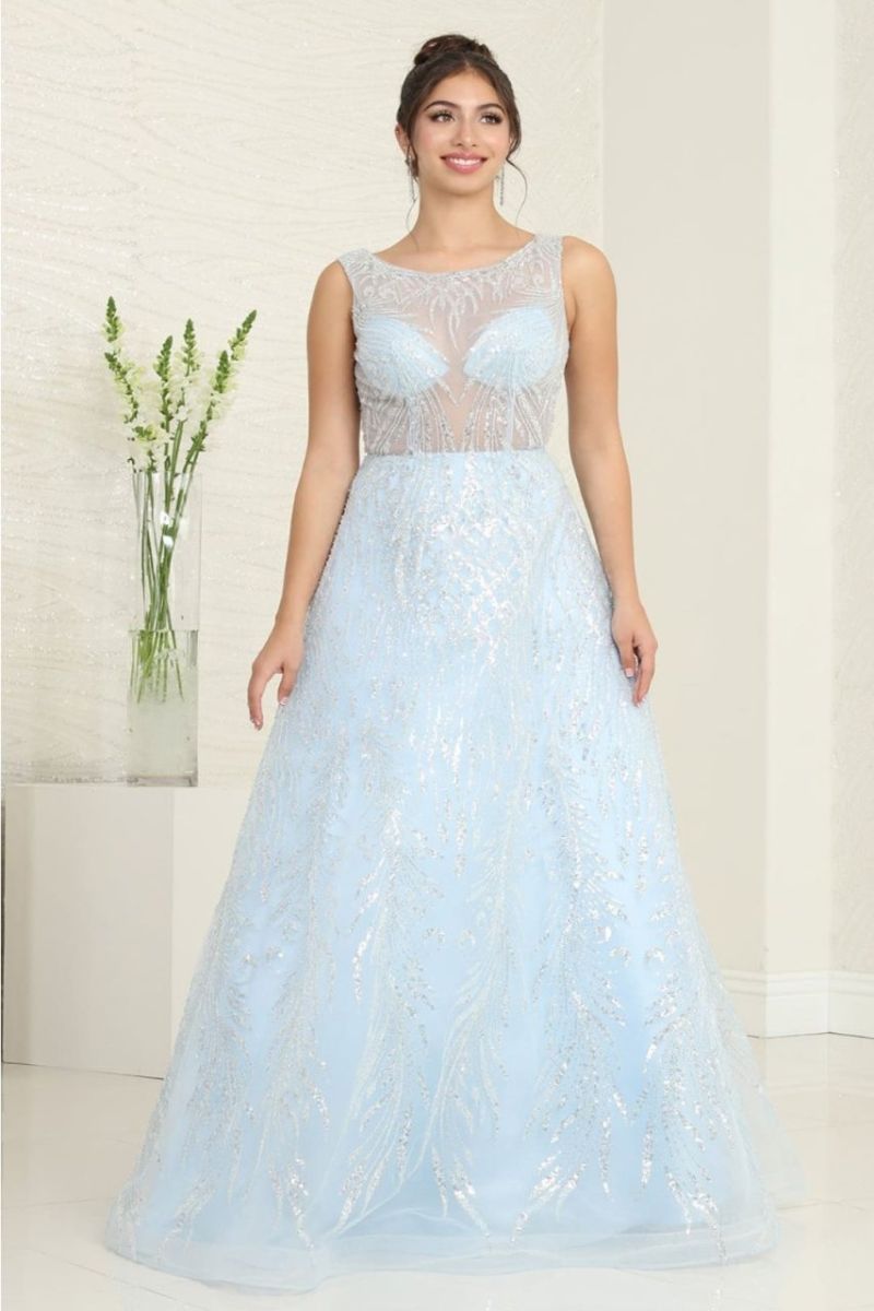 Illusion Floor-Length Tulle Prom A-Line May Queen RQ8081