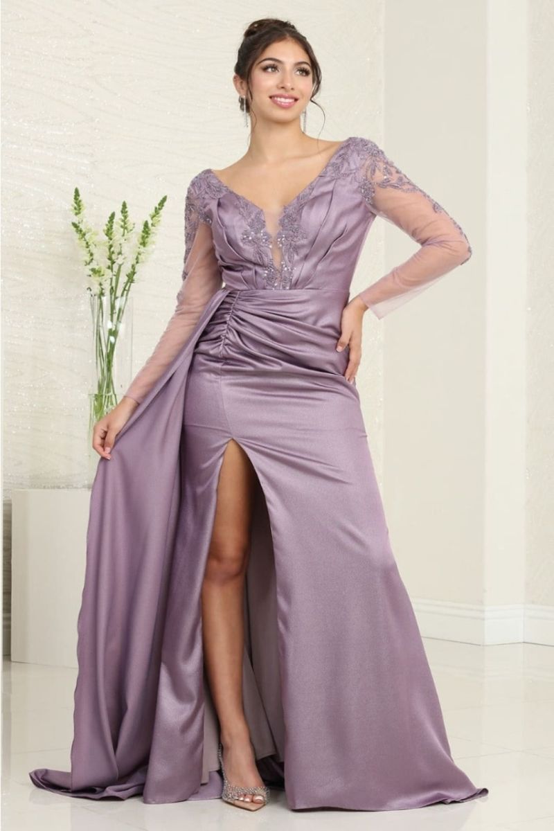 V-Neck Floor-Length with Train Satin Prom A-Line May Queen 2008