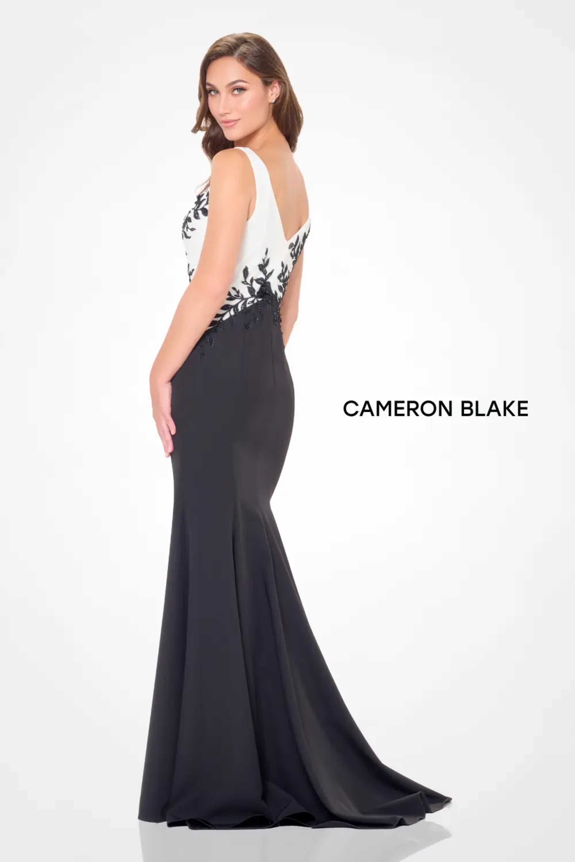 Formal Dresses Long Sequin Beaded Applique Formal Evening Dress Ivory/Black