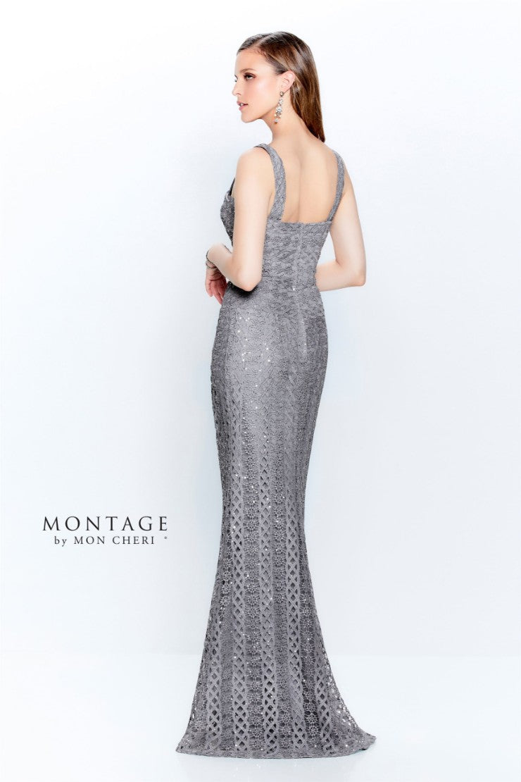 Montage 120916 Sequin Long Metallic Formal Dress