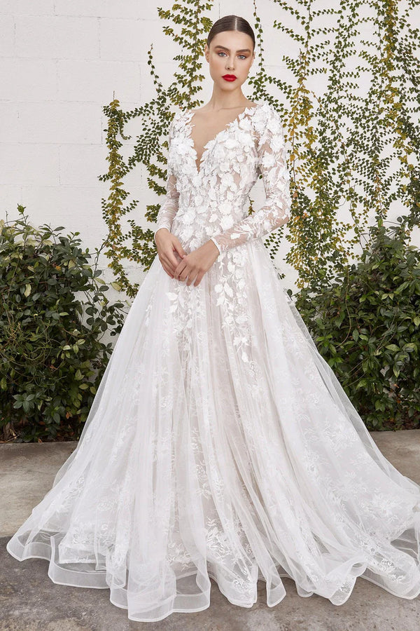 Andrea & Leo A1067WC Long Sleeve Plus Size 3D Floral Wedding Dress Andrea & Leo A1067WC Long Sleeve Plus Size 3D Floral Wedding Dress