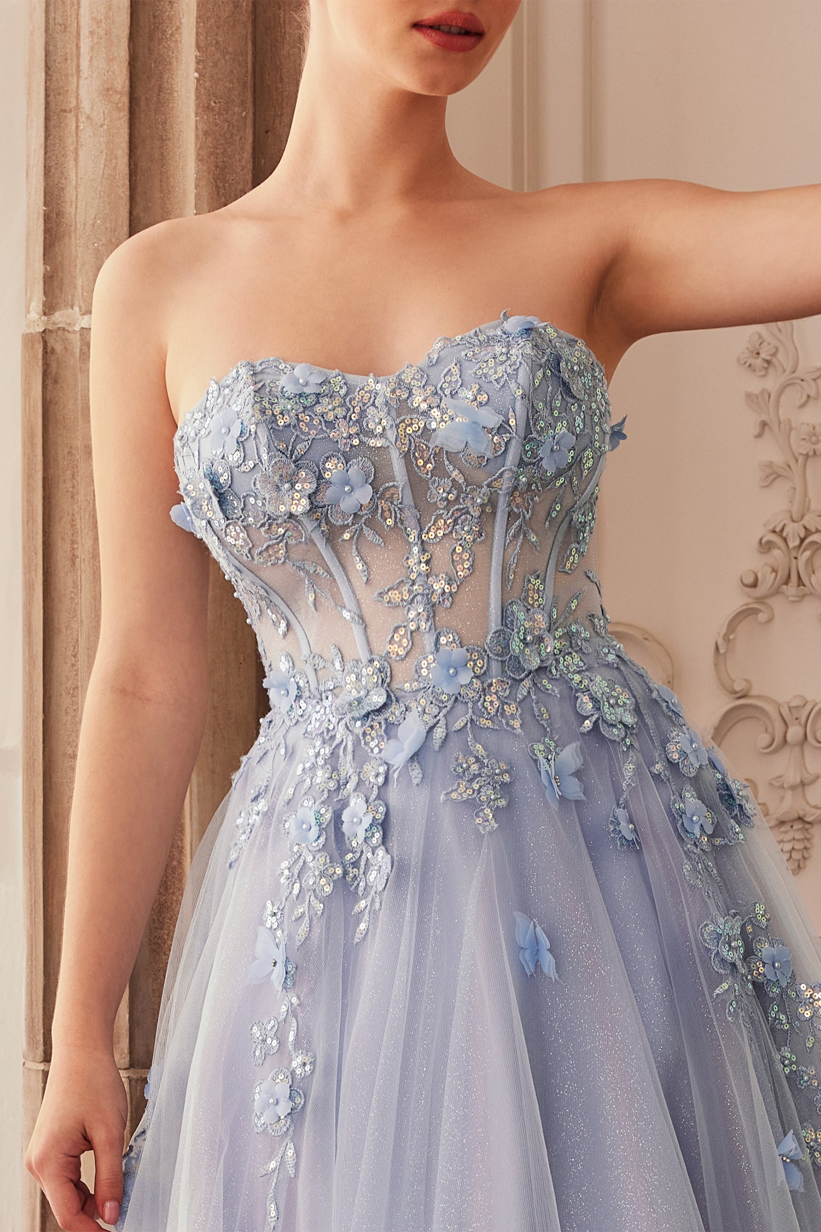 Andrea & Leo A1108 Strapless Floral Prom Gown