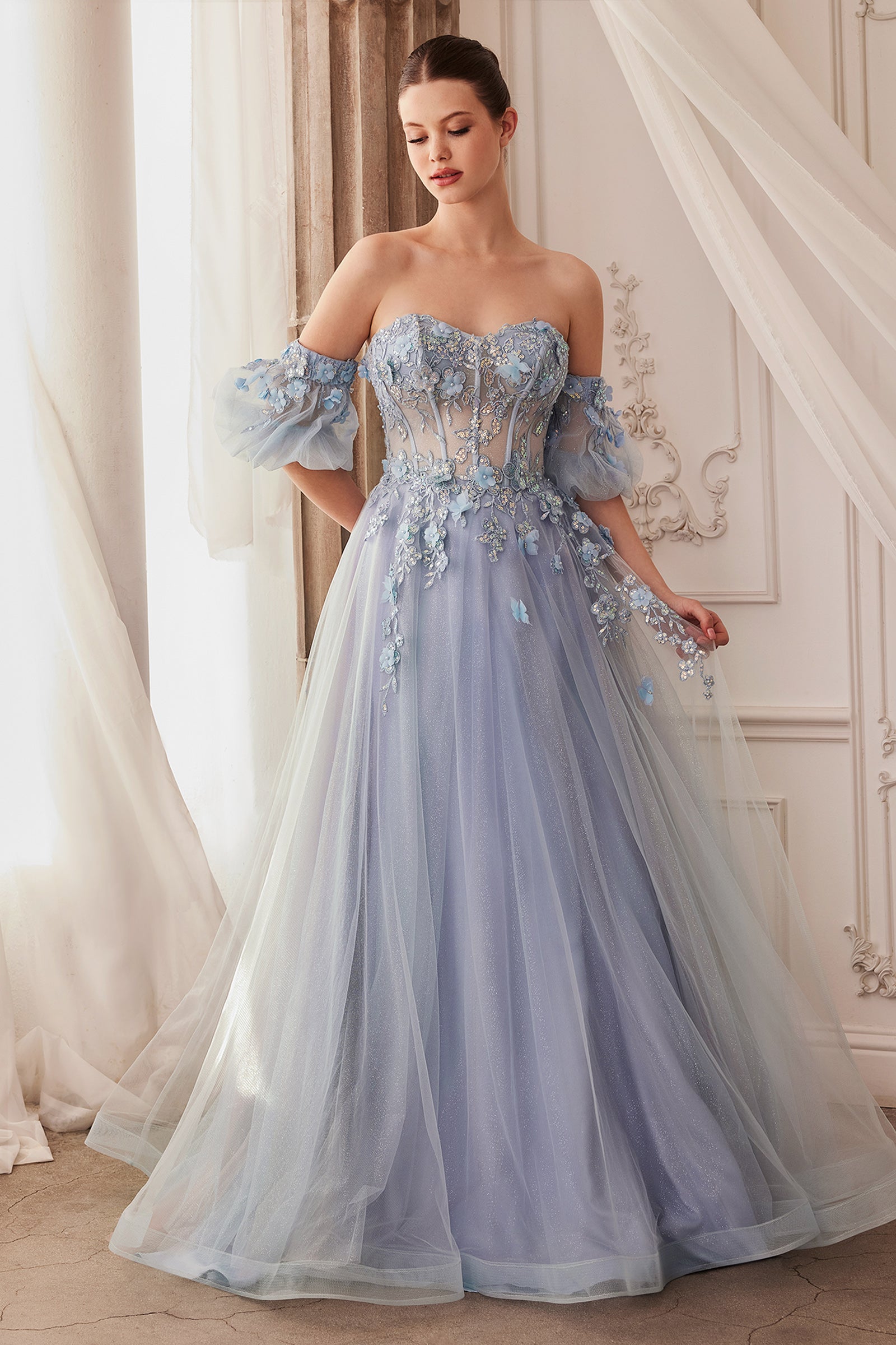 Andrea & Leo A1108 Strapless Floral Prom Gown