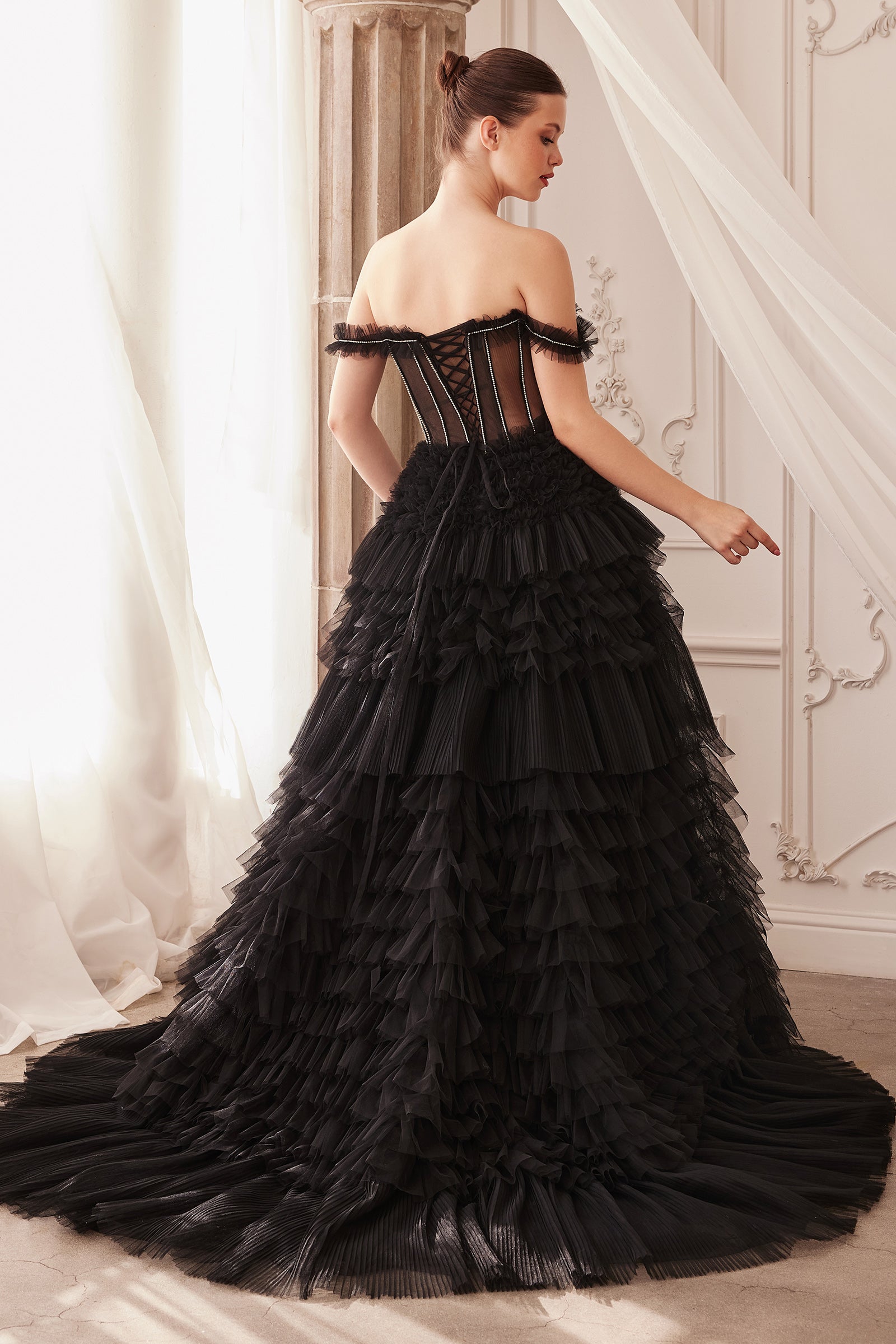 Andrea & Leo A1150 Strapless Ruffle Tulle Gown Black