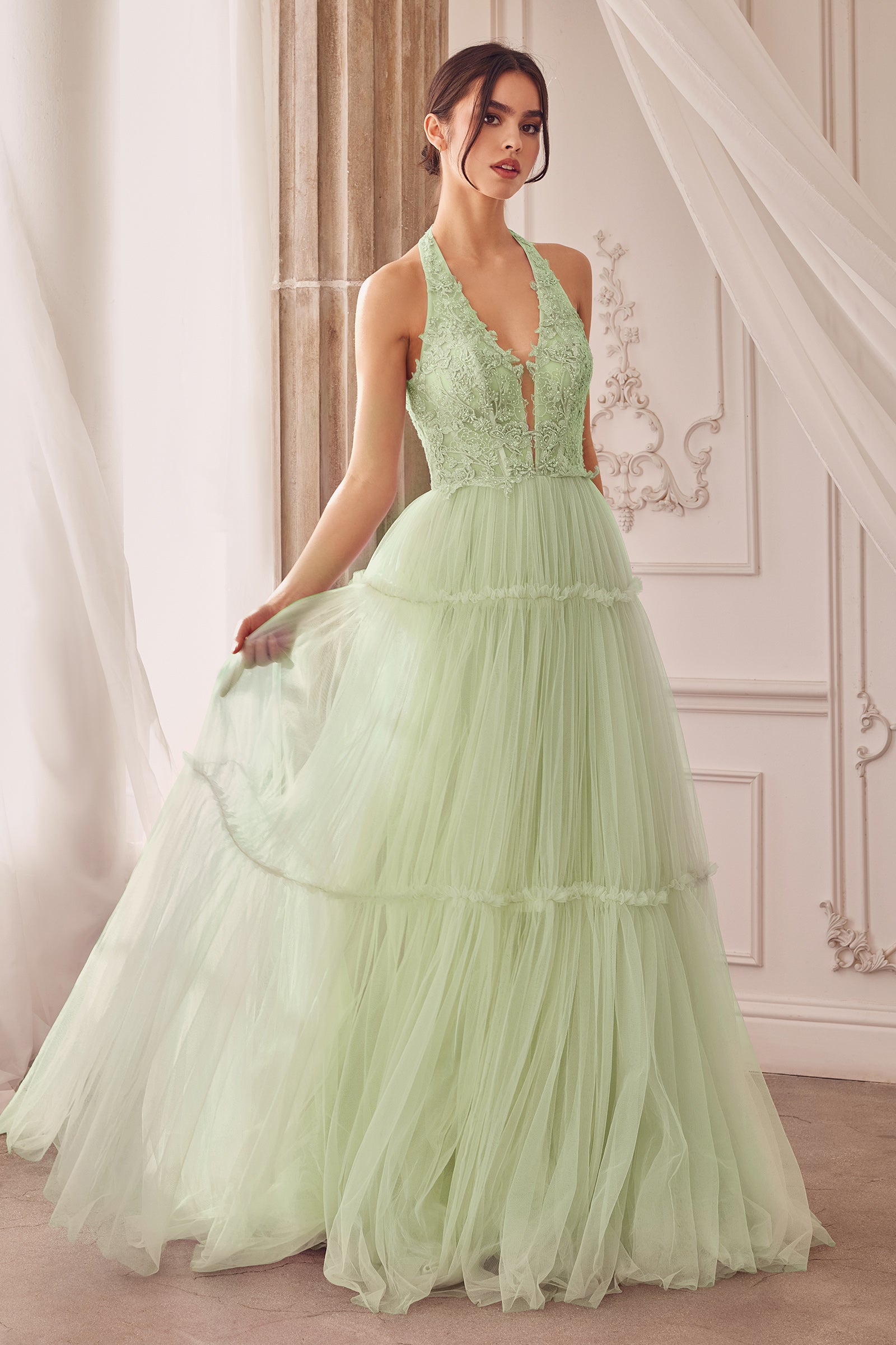 Andrea & Leo A1206 Long Halter A-Line Prom Dress - Lavender / 4 Andrea & Leo A1206 Long Halter A-Line Prom Dress - Lavender / 4