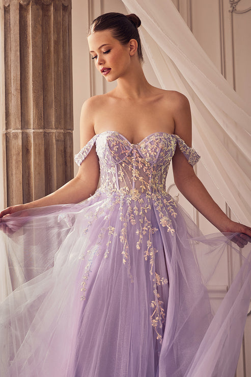 Lavender Andrea & Leo A1209 Off Shoulder Prom Dress for $420.0 – The Dress Outlet