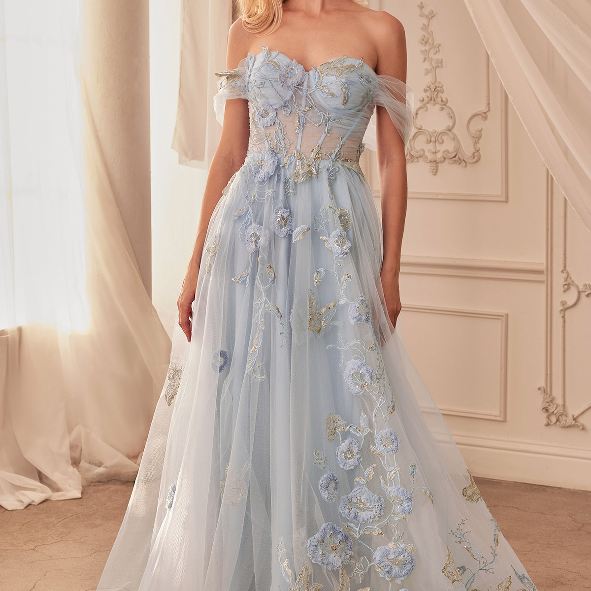 Baby Corset Dress Light Blue Open Back Prom Dresses 2014 Andrea Leo A1246 Long Floral A Baby Corset Dress Light Blue Open Back Prom Dresses 2014 Andrea Leo A1246 Long Floral A
